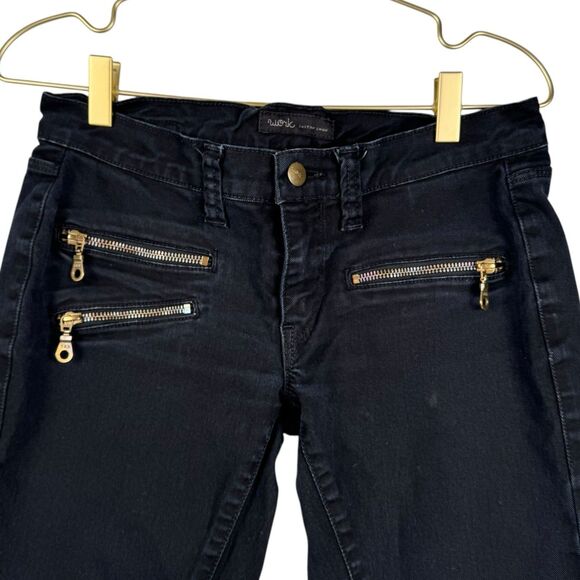 WORK Custom Shop Women’s Gold Zippers Skinny Moto Dark Wash Jeans size 28 0082 - Picture 3 of 11